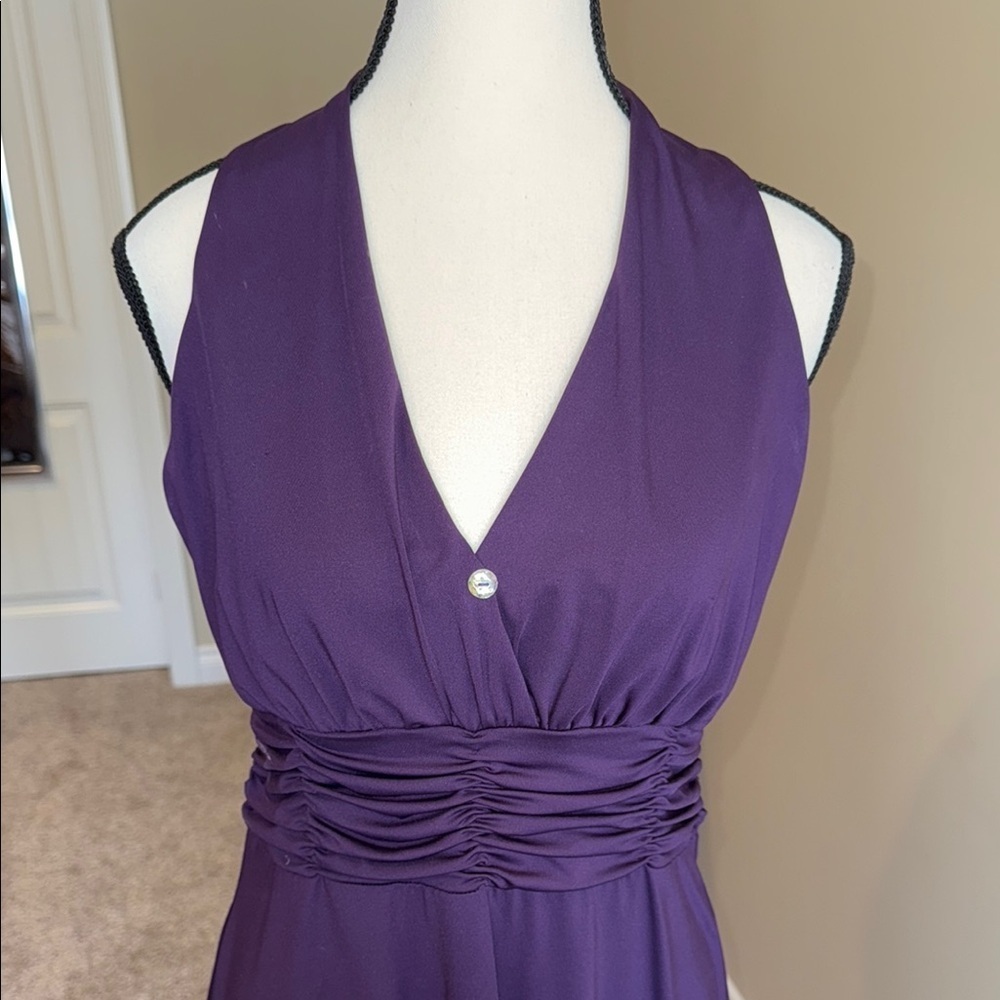 George Dress Elegant Purple Sleeveless Ruched Waist Women's Size S - Picture 3 of 10